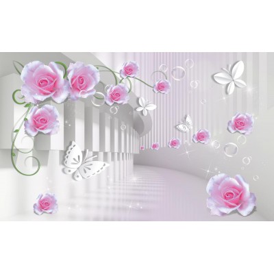 Pembe Güller  3 Boyutlu Duvar Kağıdı 