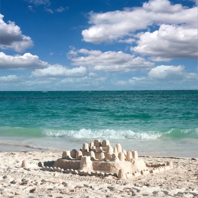 Denizde Kumdan Kaleler 3 Boyutlu Duvar Kağıdı