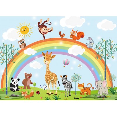 Zürafa Gökkuşağı Hayvanlar Çocuk Odası Duvar Kağıdı
