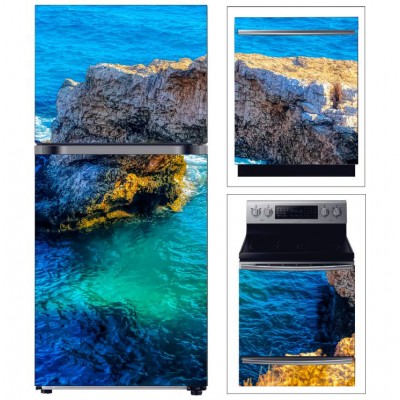 BUZDOLABI FIRIN VE BULAŞIK MAKİNESİ KAPAK DENİZ DAĞ MANZARA FOLYO KAPLAMA STİCKER 3'LÜ SET