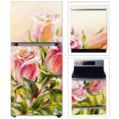 BUZDOLABI FIRIN VE BULAŞIK MAKİNESİ KAPAK ÇİÇEKLER FOLYO KAPLAMA STİCKER 3'LÜ SET