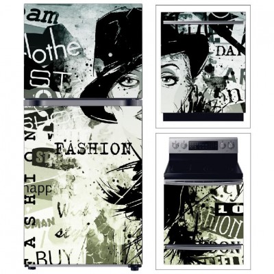 BUZDOLABI FIRIN VE BULAŞIK MAKİNESİ KAPAK ÇİZİM KADIN YAPRAK FOLYO KAPLAMA STİCKER 3'LÜ SET