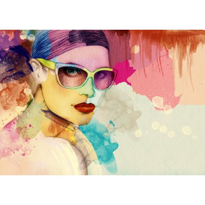 Renkli Gözlüklü Kadın Figürü Duvar Kağıdı 
