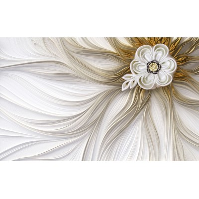 Çiçek Desen Beyaz-Gold 3 Boyutlu Duvar Kağıdı
