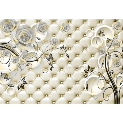 Beyaz Güllü Dekoratif 3 Boyutlu Duvar Kağıdı