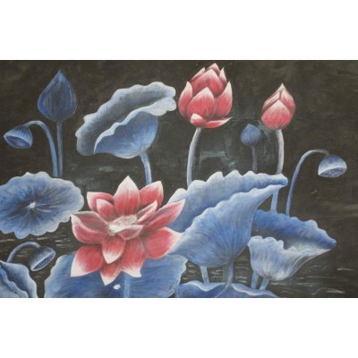 Mavi-Kırmızı Baskı Çiçekler 3 Boyutlu Duvar Kağıdı