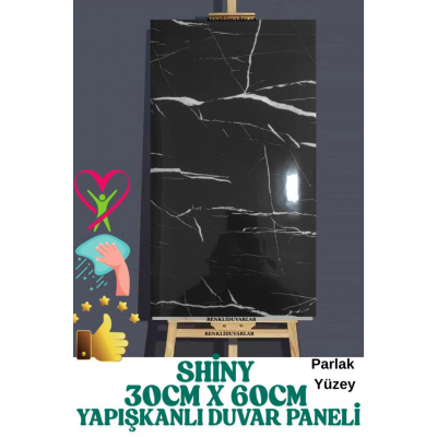 Kendinden Yapışkanlı 1 Adet 30x60cm Siyah Mermer Desenli Esnek Banyo Wc Duvar Paneli Kağıdı NWYP11