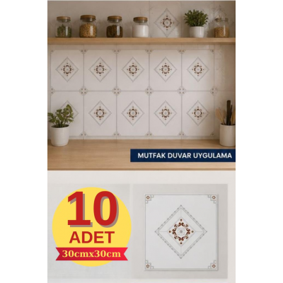 10 Adet 30x30cm Bordo Motifli Desen Köpük Yapışkanlı Mutfak Banyo Duvar Paneli Kağıdı CYCZT00211