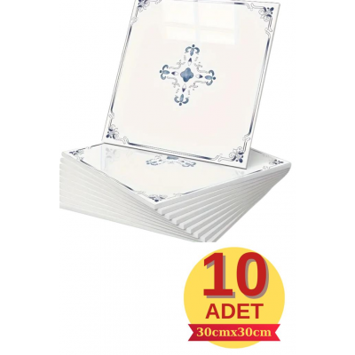 10 Adet 30x30cm Mavi Motifli Desen Köpük Yapışkanlı Mutfak Banyo Duvar Paneli Kağıdı CYCZT00212