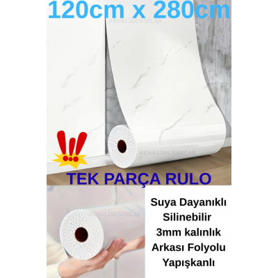 120cmx280cm Rulo Basıc Parlak Beyaz Mermer Desenli Yapışkanlı Duvar Paneli Kağıdı Banyo Wc Kaplama