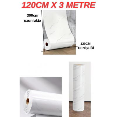 120cmx300cm Rulo Basıc Parlak Beyaz Mermer Desenli Yapışkanlı Duvar Paneli Kağıdı Banyo Wc Kaplama
