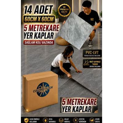 14 Adet 60X60cm Gri Mermer Desenli Floor Pvc-Lvt Yapışkanlı Yer Kaplama Parkesi Kauçuklu 617