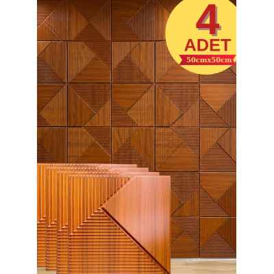 1m² (50cmx50cm 4 Adet) Teak Renk 3D ABS PVC Çizgili Desenli Dayanıklı Duvar Paneli Silinebilir