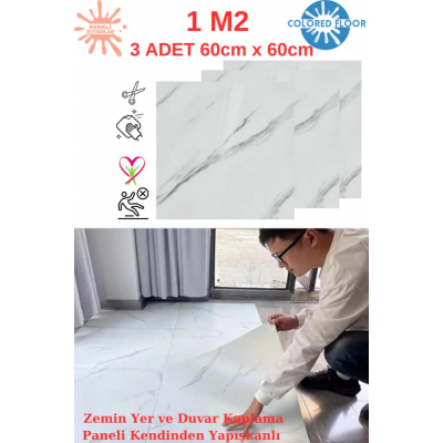 1m2 3 Adet 60X60cm Floor Yapışkanlı Zemin ve Duvar Kaplama Paneli Arkası Kauçuklu Pvc WC Paneli 605