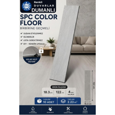 2,23m² Alan Kaplar SPC Parke 4+1mm Plastik Suya Dayanıklı Kilitli Geçmeli Zemin Kaplama DUMANLI