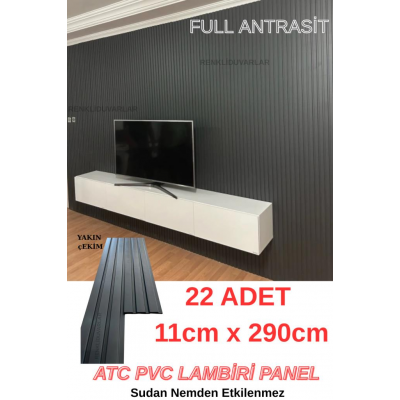 22 Adet 11cmx290cm Koli Bazında Antrasit PVC Lambiri Ev Ofis Dekoratif  Lambiri Duvar Kağıdı Paneli