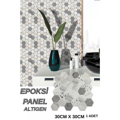 30×30cm Altıgen Benekli Epoksi 1 Adet 3D Yapışkanlı Duvar Kaplama Paneli Mutfak Banyo Salon Ofis