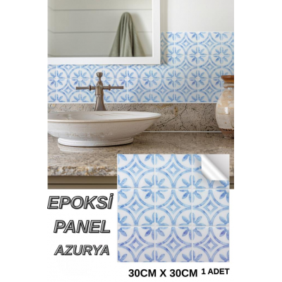 30×30cm Azurya Mavi Epoksi 1 Adet 3D Yapışkanlı Duvar Paneli Kağıdı Sticker Mutfak Banyo Salon Ofis