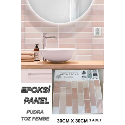 30×30cm Pudra Pembe Renkli Epoksi 1 Adet 3D Yapışkanlı Duvar Kaplama Paneli Mutfak Banyo Salon Ofis