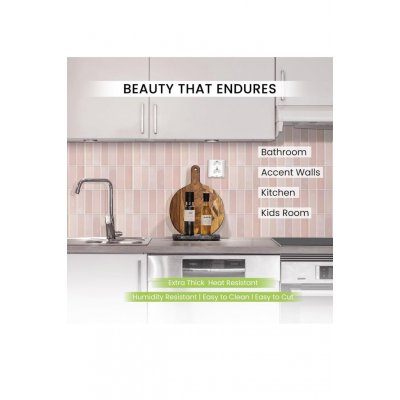 30×30cm Pudra Pembe Renkli Epoksi 1 Adet 3D Yapışkanlı Duvar Kaplama Paneli Mutfak Banyo Salon Ofis