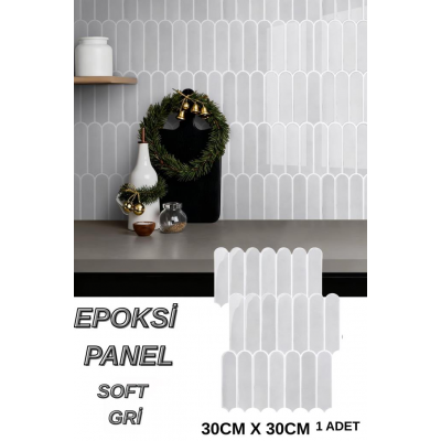 30×30cm Soft Gri Epoksi 1 Adet 3D Yapışkanlı Duvar Kaplama Paneli Mutfak Banyo Salon Ofis