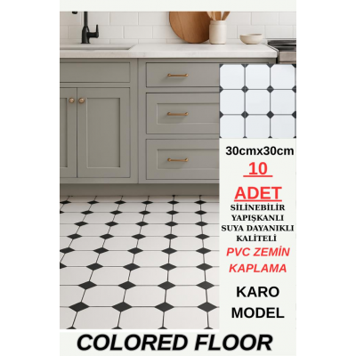 30cm x 30cm 10 Adet Yapışkanlı Karo Floor Pvc Panel Yer Zemin Kaplama Paneli Arkası Kauçuklu 3319