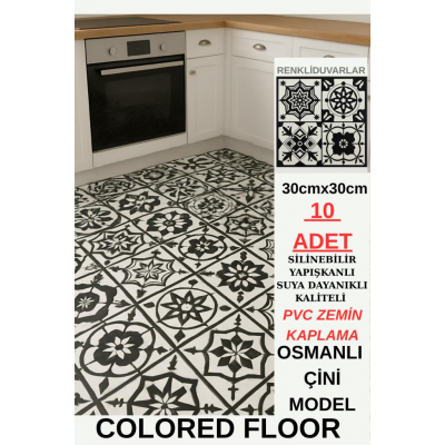 30cmx30cm 10 Adet Yapışkanlı Osmanlı çini Floor Pvc Panel  Zemin Kaplama Paneli Arkası Kauçuklu 2124