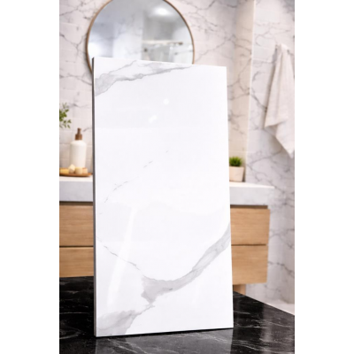 30X60 cm Kendinden Yapışkanlı Silinebilir Parlak Beyaz Mermer Desenli Duvar Paneli Kağıdı CF-1003