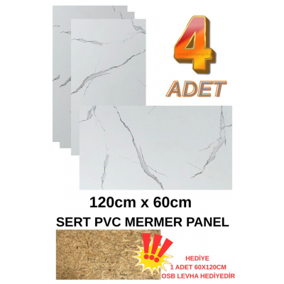 4 ADET 60x120cm Alternatif Kaplama  PVC Calacatta  Mermer Desenli  Ev Ofis Otel Duvar Kaplama Paneli