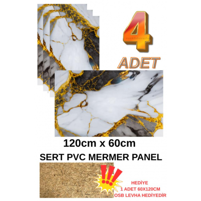 4 ADET 60x120cm  Alternatif Kaplama UV PVC Gri-Gold Mermer Desenli Ev Ofis Otel Duvar Paneli Volcano