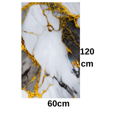4 ADET 60x120cm  Alternatif Kaplama UV PVC Gri-Gold Mermer Desenli Ev Ofis Otel Duvar Paneli Volcano