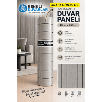 40cmx250cm Açık Gri 3D Girintili Yapışkanlı SXP Akustik Lambiri Desenli Duvar Paneli Kağıdı KÜL