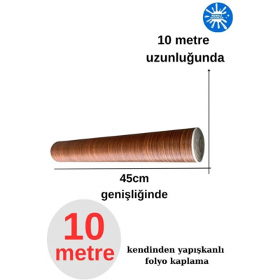 45cm x 10 Metre 1 Adet Rulo Yapışkanlı Ahşap Görünümlü Mutfak Duvar Kaplama Folyosu Kağıdı