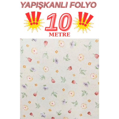 45cm x 10 Metre 1 Rulo Folyo Yapışkanlı Çiçek Motifli Desenli Mutfak Duvar Kaplama Folyosu Kağıdı