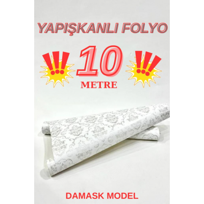 45cm x 10 Metre 1 Rulo Folyo Yapışkanlı Damask Model Görünümlü Mutfak Duvar Kaplama Folyosu Kağıdı