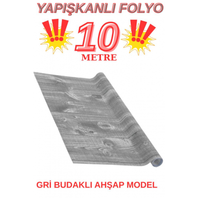 45cm x 10 Metre 1 Rulo Folyo Yapışkanlı Gri Budaklı Ahşap Mutfak Duvar Kaplama Folyosu Kağıdı