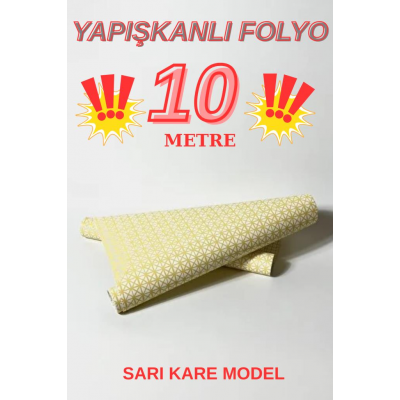 45cm x 10 Metre 1 Rulo Folyo Yapışkanlı Kare Görünümlü Mutfak Duvar Kaplama Folyosu Kağıdı