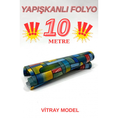 45cm x 10 Metre 1 Rulo Folyo Yapışkanlı Renkli Vitray Görünümlü Mutfak Duvar Kaplama Folyosu Kağıdı