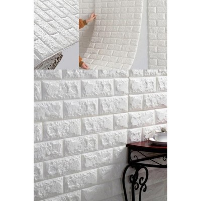 50 X 15 Cm² Kendinden Yapışkanlı Duvar Kağıdı Esnek Köpük Paneli 3d Boyutlu Tuğla Desen Beyaz