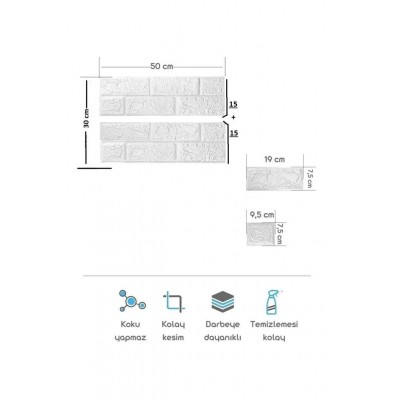 50 X 30 Cm 0,17 M² Kendinden Yapışkanlı Duvar Kağıdı Esnek Köpük Paneli 3d Boyutlu Tuğla Desen Beyaz