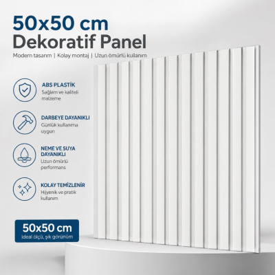50cm x 50cm 1 Adet 3D Abs Malzeme PVC Dayanıklı Duvar Paneli Silinebilir Lambiri Model Beyaz Panel