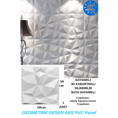 50cm x 50cm 1 Adet Beyaz 3D Abs Malzeme PVC Dayanıklı Duvar Paneli Silinebilir Geometrik Model Panel