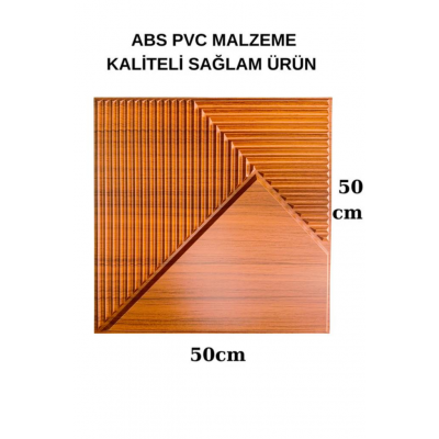 50x50cm 1Adet Teak Renk 3D Abs Çizgili Desenli PVC Dayanıklı Duvar Paneli Silinebilir Lambiri Model