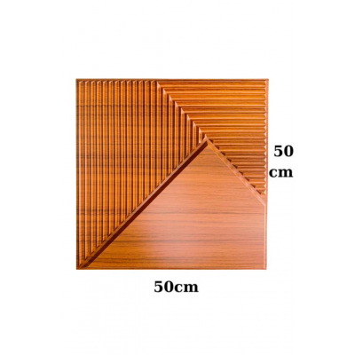 50x50cm 1Adet Teak Renk 3D Abs Çizgili Desenli PVC Dayanıklı Duvar Paneli Silinebilir Lambiri Model