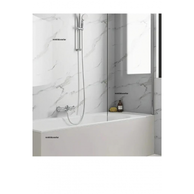 60cm x 280cm Tek Parça Rulo Shiny Beyaz Mermer Desenli Banvo Salon Wc Yapışkanlı Duvar Paneli Kağıdı