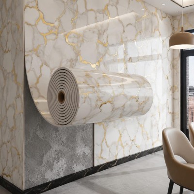 60cm x 3 Metre Tek Parça Yapışkanlı Rulo Gold Duvar Paneli Kağıdı Silinebilir Salon Ofis TX-077