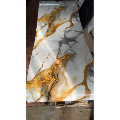 60cm x 3 Metre Tek Parça Yapışkanlı Rulo Gold Mermer Desenli Duvar Paneli Kağıdı Silinebilir TJJC