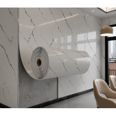 60cm x 3 Metre Tek Parça Yapışkanlı Rulo Mermer Desenli Duvar Paneli Kağıdı Silinebilir CF-1003-KYRA