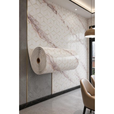 60cm x 3 Metre Tek Parça Yapışkanlı Rulo Mermer Desenli Duvar Paneli Kağıdı Silinebilir CF-1008-RİVO