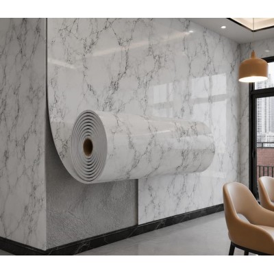 60cm x 3 Metre Tek Parça Yapışkanlı Rulo Mermer Desenli Duvar Paneli Kağıdı Silinebilir TX-015-MAXİ